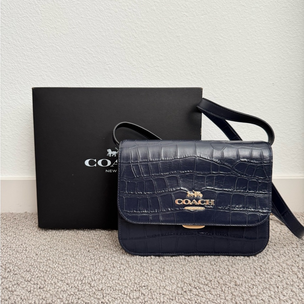 Coach NEW Navy Croc-Embossed Crossbody Bag with Original Packaging